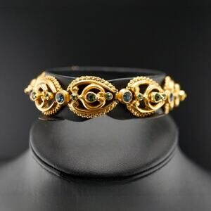 Vintage Florenza Victorian Revival Blue Green Rhinestone Gold Tone Bracelet